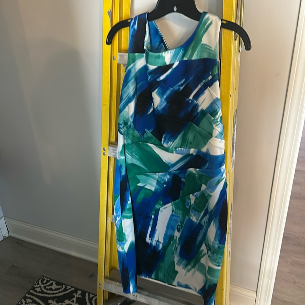 Calvin Klein Sheath Dress Size 14 Green/Blue